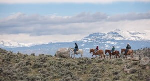 Horseback riders with the Absaroka Mountains in the background