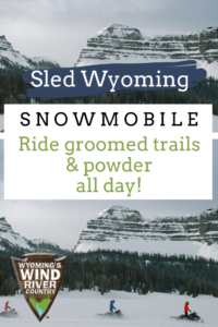 Pinterest pin for Wind River Country snowmobiling