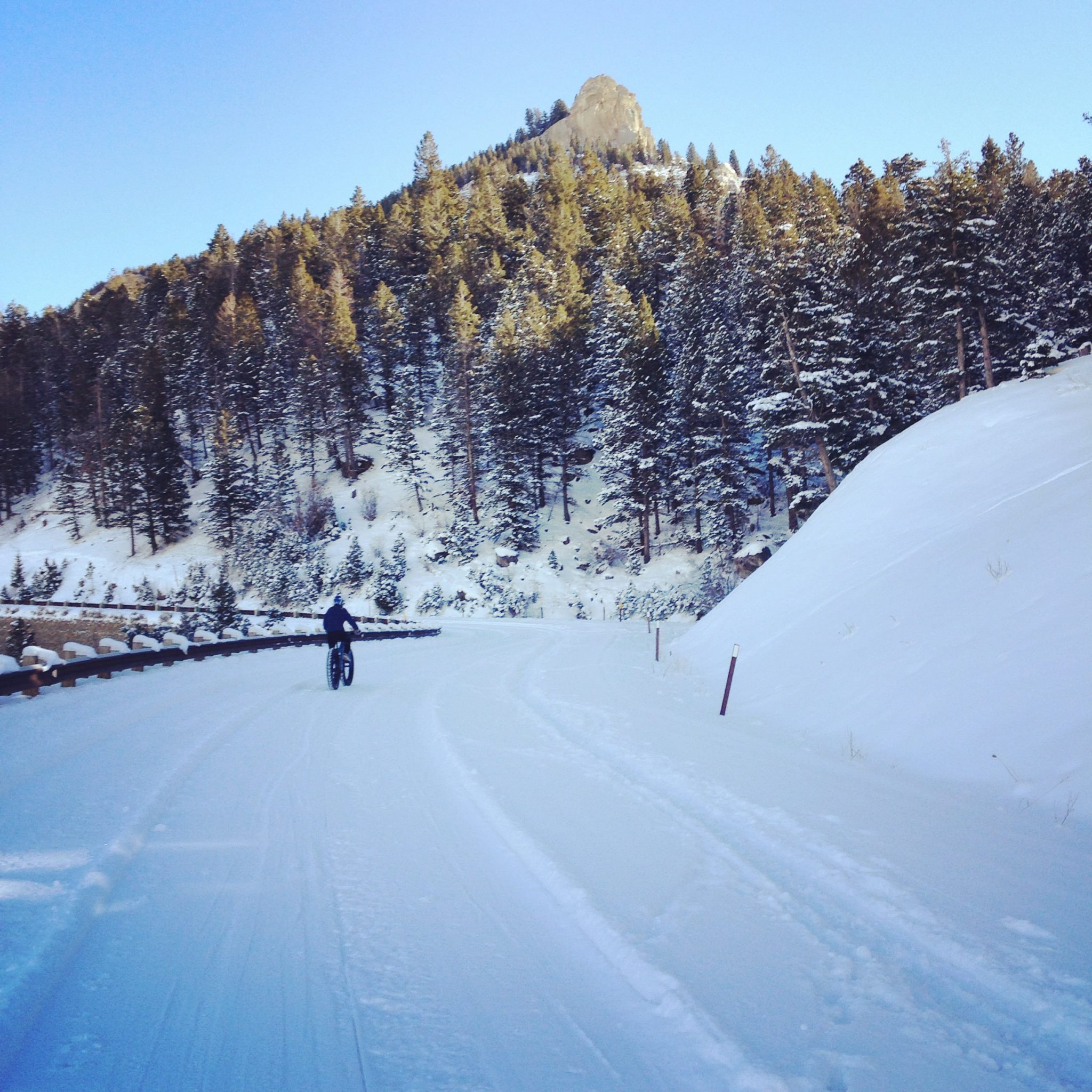 Switchbacks in Sinks Canyon in the winter with fat bike