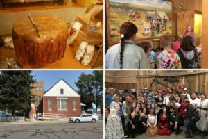 Collage of museum exhibits and events