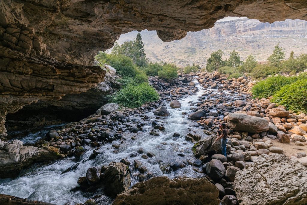 Sinks Canyon State Park, a top thing to do in Lander, WY, featuring unique rock formations and vibrant river flows.