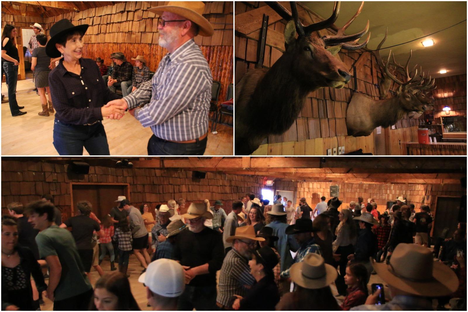 Three images of square dancing in Dubois, Wyoming