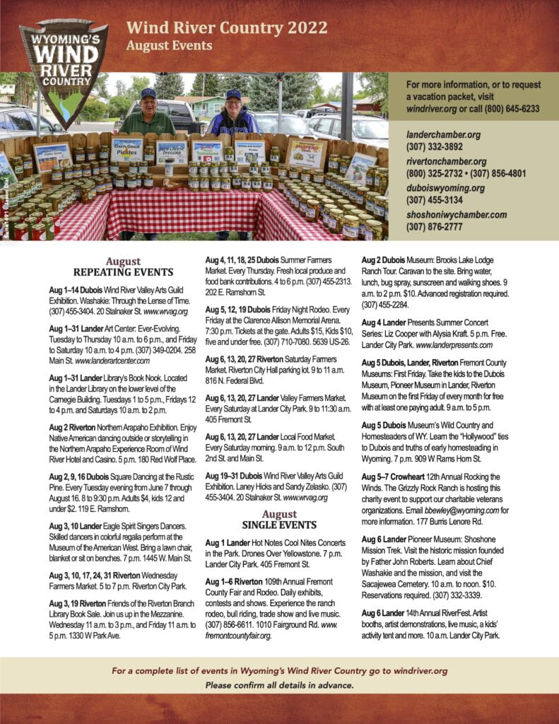 A vibrant farmers market with tables full of fresh produce and homemade goods, set against a backdrop of a small town square in Wind River Country.