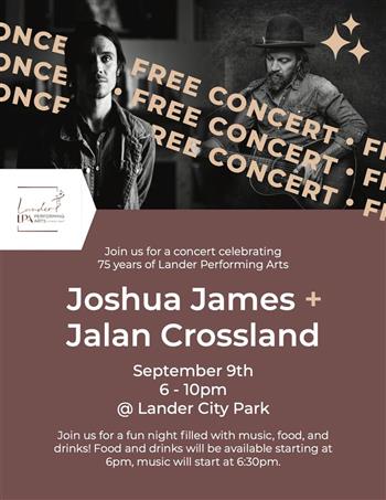 FREE concert in Lander City Park: Jalan Crossland and Joshua James