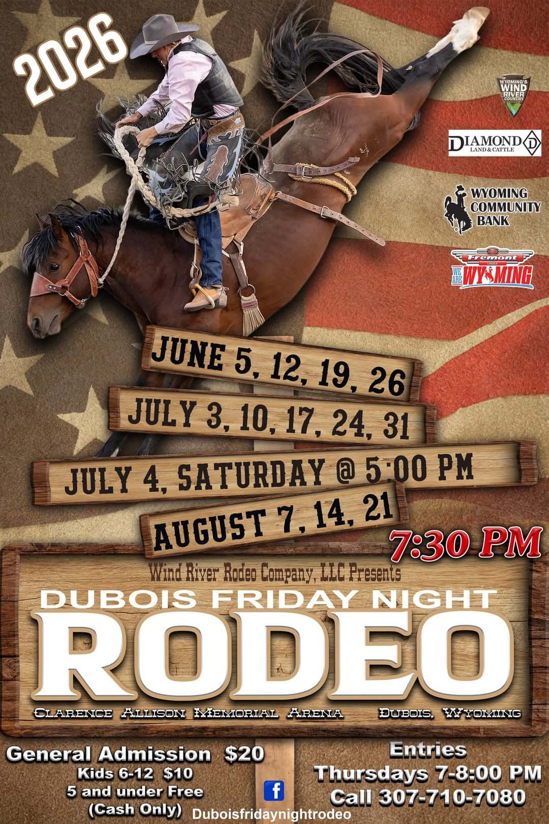 A cowboy riding a bucking bronco at a rodeo event in Wind River Country.