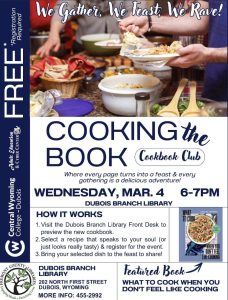 Events a picture of food being dished out with the following text surrounding it,"Join the library for another Cook the Book Club. Sign-up required at the circulation desk to cook a dish from the What to Cook When you Don’t Feel Like Cooking cookbook by Caroline Chambers. Bring culinary creations to share and enjoy."