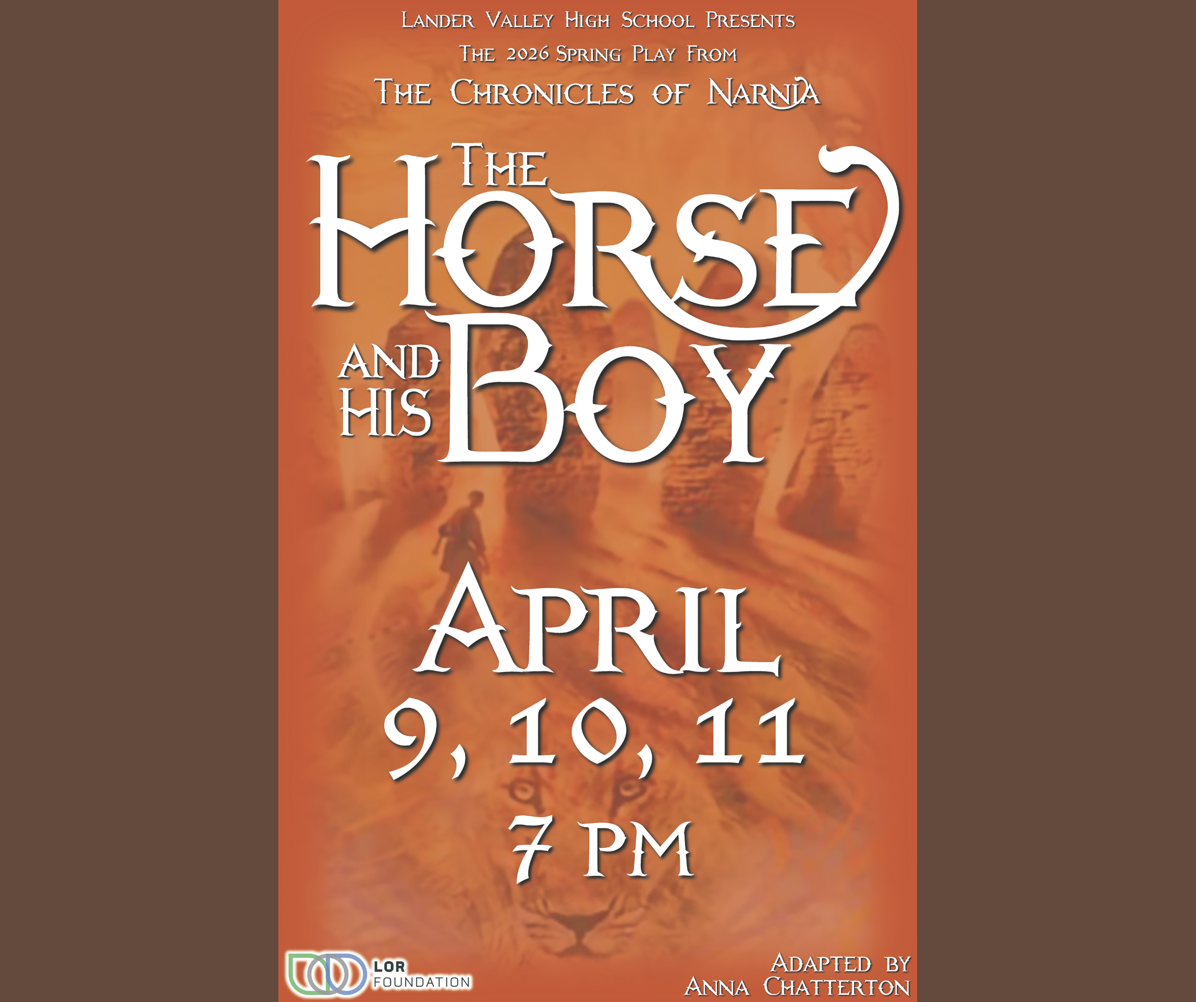 VHS Spring Play: The Horse and His Boy. Join Lander Valley High School for an engaging evening of adventure and storytelling, brought to life by talented students. Donations will be accepted at the door. Arrive early to secure a seat. 7 p.m. 350 Baldwin Creek Rd., Lander.