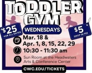 Events Toddler Gym. $25 for all dates or $5 per class. 10:30 a.m. Headwaters Arts and Conference Center 20 Stalnaker St., Dubois.