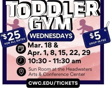 Toddler Gym. $25 for all dates or $5 per class. 10:30 a.m. Headwaters Arts and Conference Center 20 Stalnaker St., Dubois.