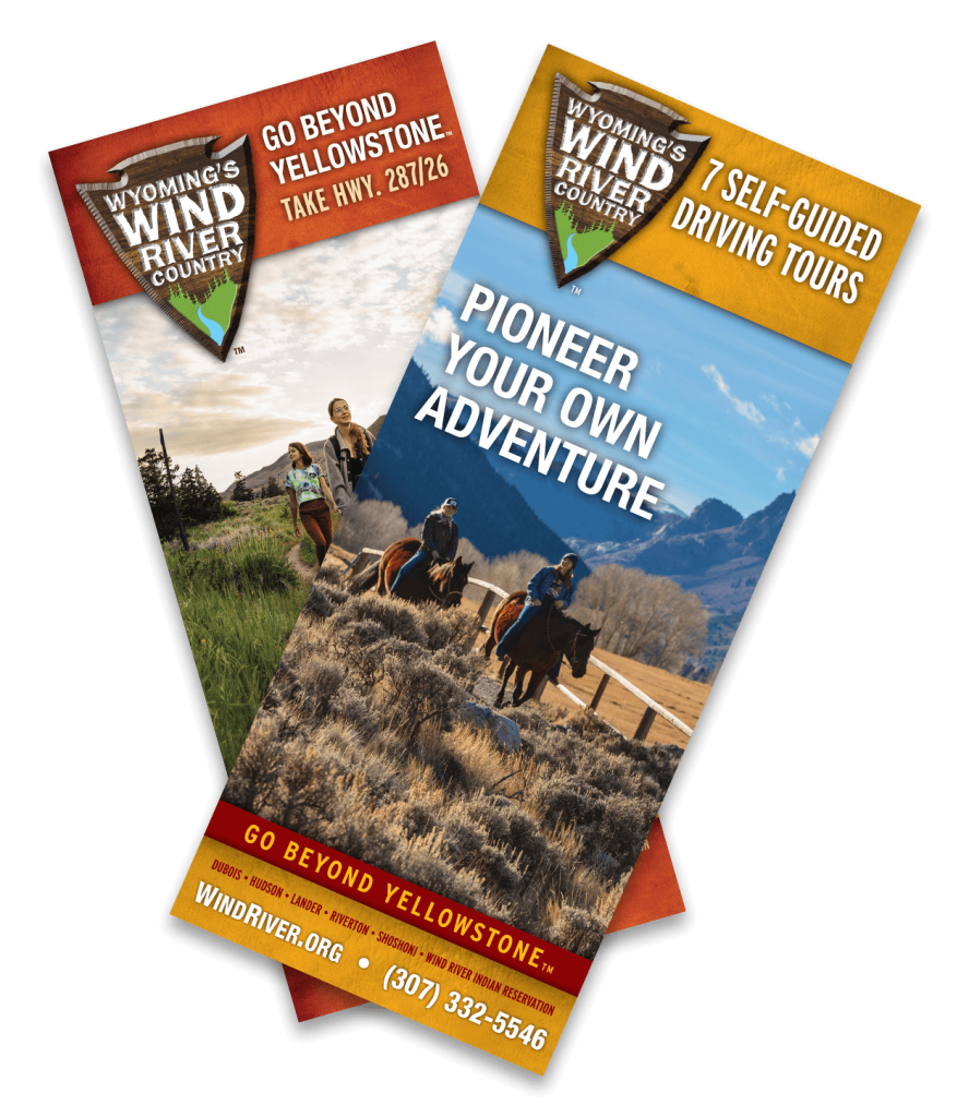 Two brochures for Wyoming's Wind River Country featuring scenic landscapes and outdoor activities in Wind River Country.
