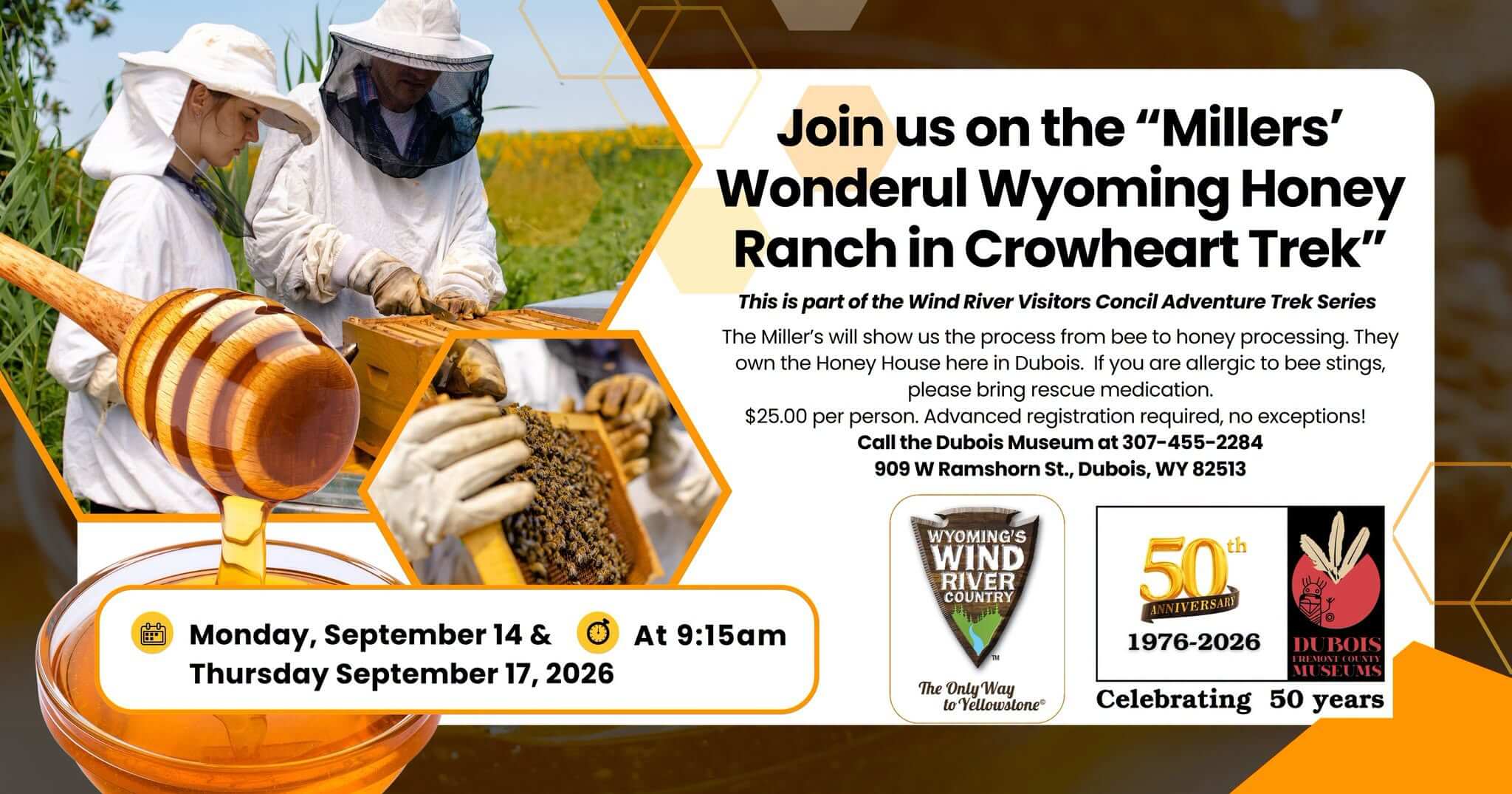 A promotional flyer for a honey ranch tour in Dubois, Wyoming in Wind River Country.