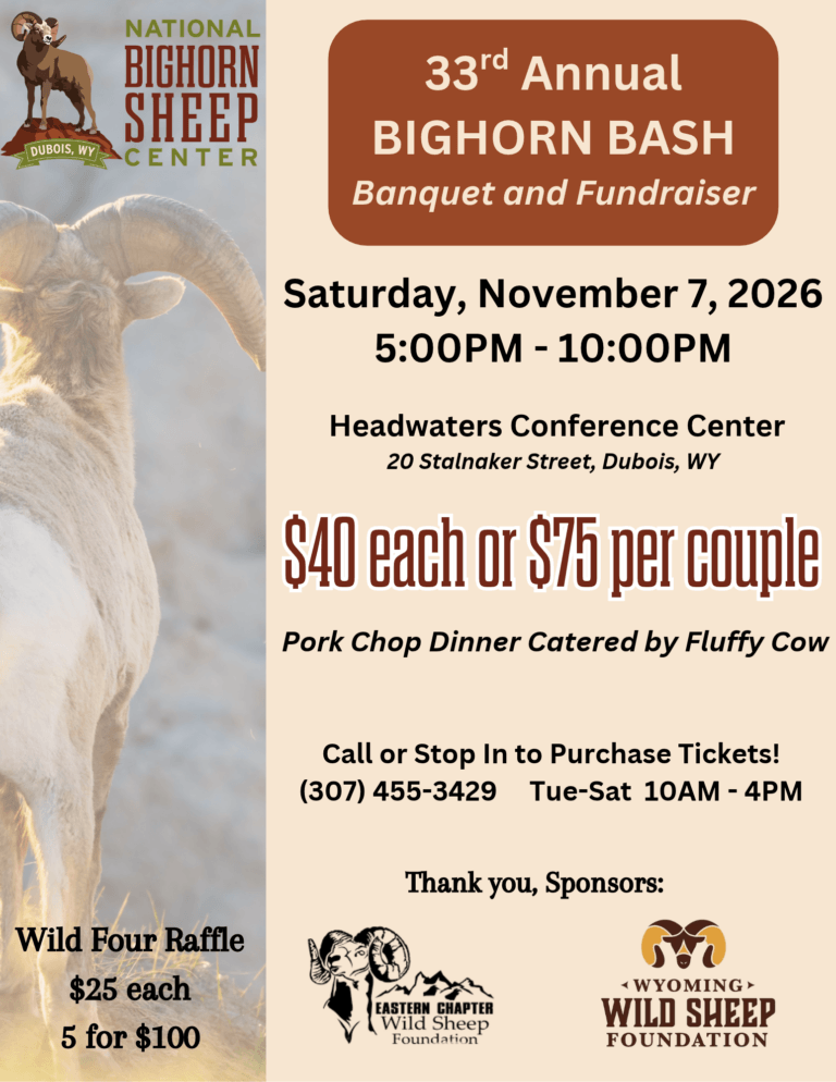 A flyer for the 33rd Annual Bighorn Bash banquet and fundraiser in Dubois, Wyoming in Wind River Country.
